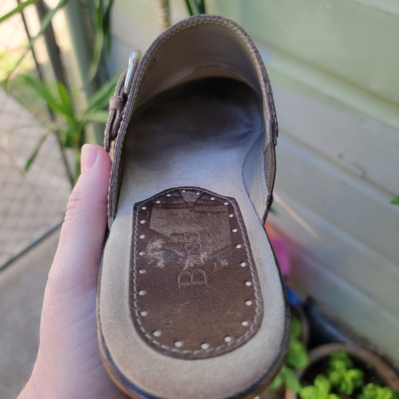Used Women's Light Tan Brown Leather Clog Slide On Mule Size 8.5 with Buckle - Picture 10 of 11